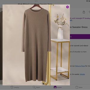 LOVEU-DEAR - MIDI,LS Ribbed Sweater Dress - Taupe - Medium
